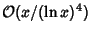 ${\mathcal O}(x/(\ln x)^4)$