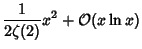 $\displaystyle {1\over 2\zeta(2)} x^2+{\mathcal O}(x\ln x)$