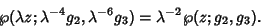 \begin{displaymath}
\wp(\lambda z; \lambda^{-4}g_2,\lambda^{-6}g_3) = \lambda^{-2}\wp(z; g_2,g_3).
\end{displaymath}